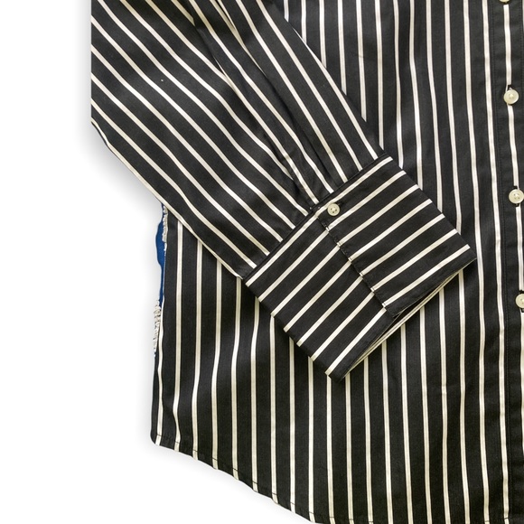 Charter Club Retro Striped Unisex Goth Plus Button Up Black White 16 - Picture 7 of 10